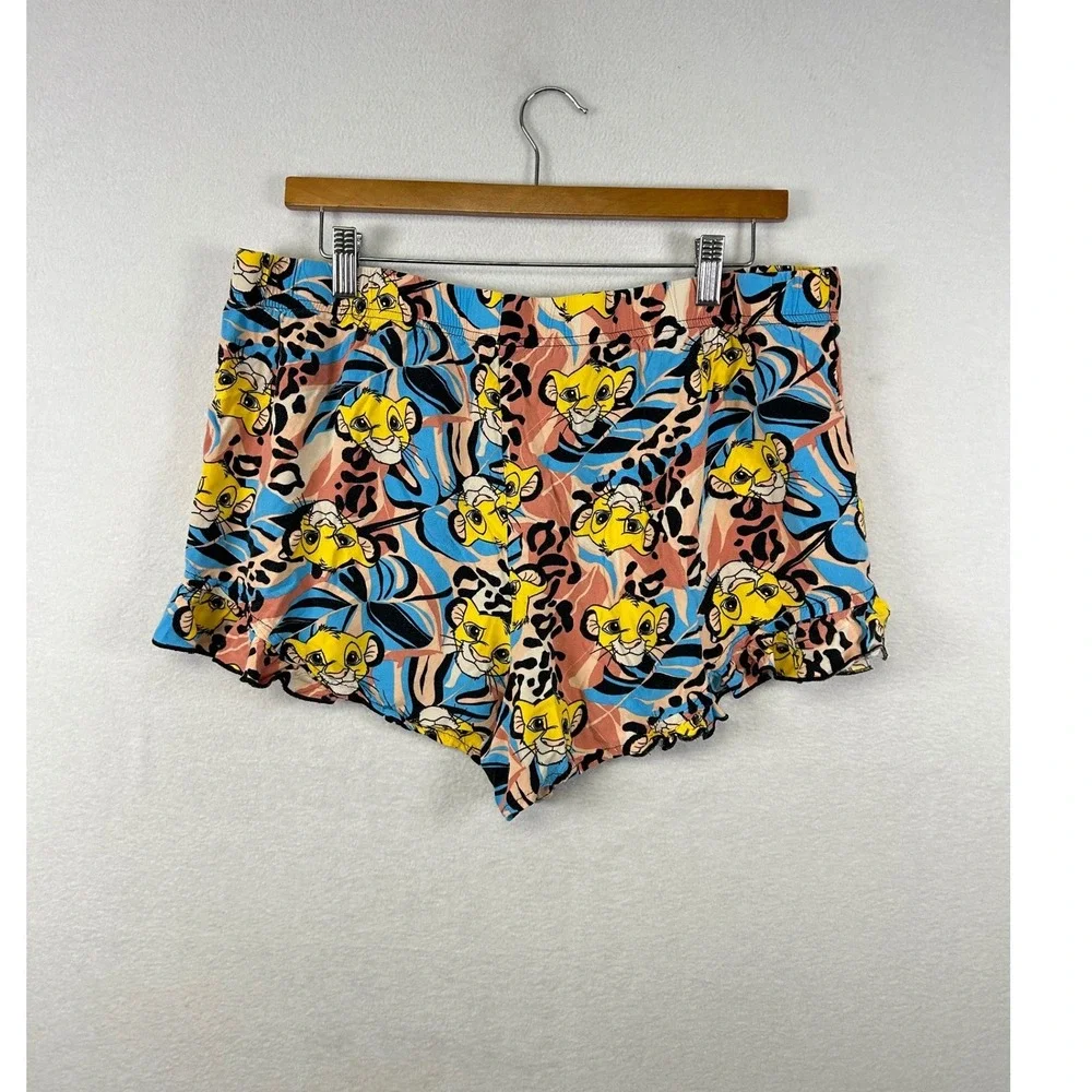 Disney The Lion‎ King Simba Sleep Pajama Shorts Women XL 16 18 Ruffle Rayon - Picture 2 of 7